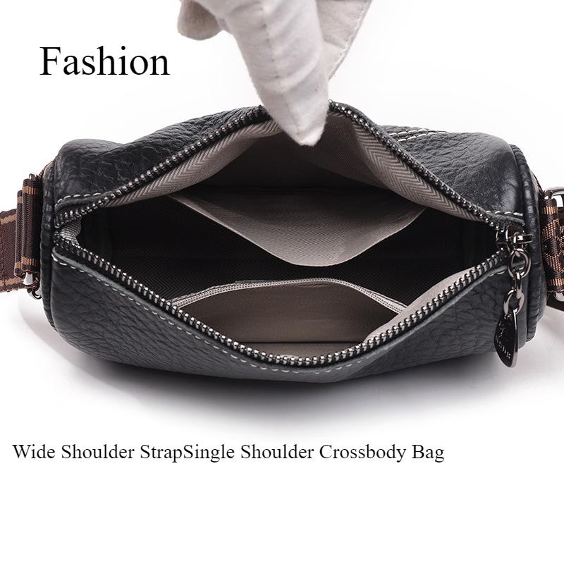 Leather Bag Women's Bag Simple Fashion Wide Shoulder Strap Single Shoulder Crossbody Bag Head Layer Cowhide AVE