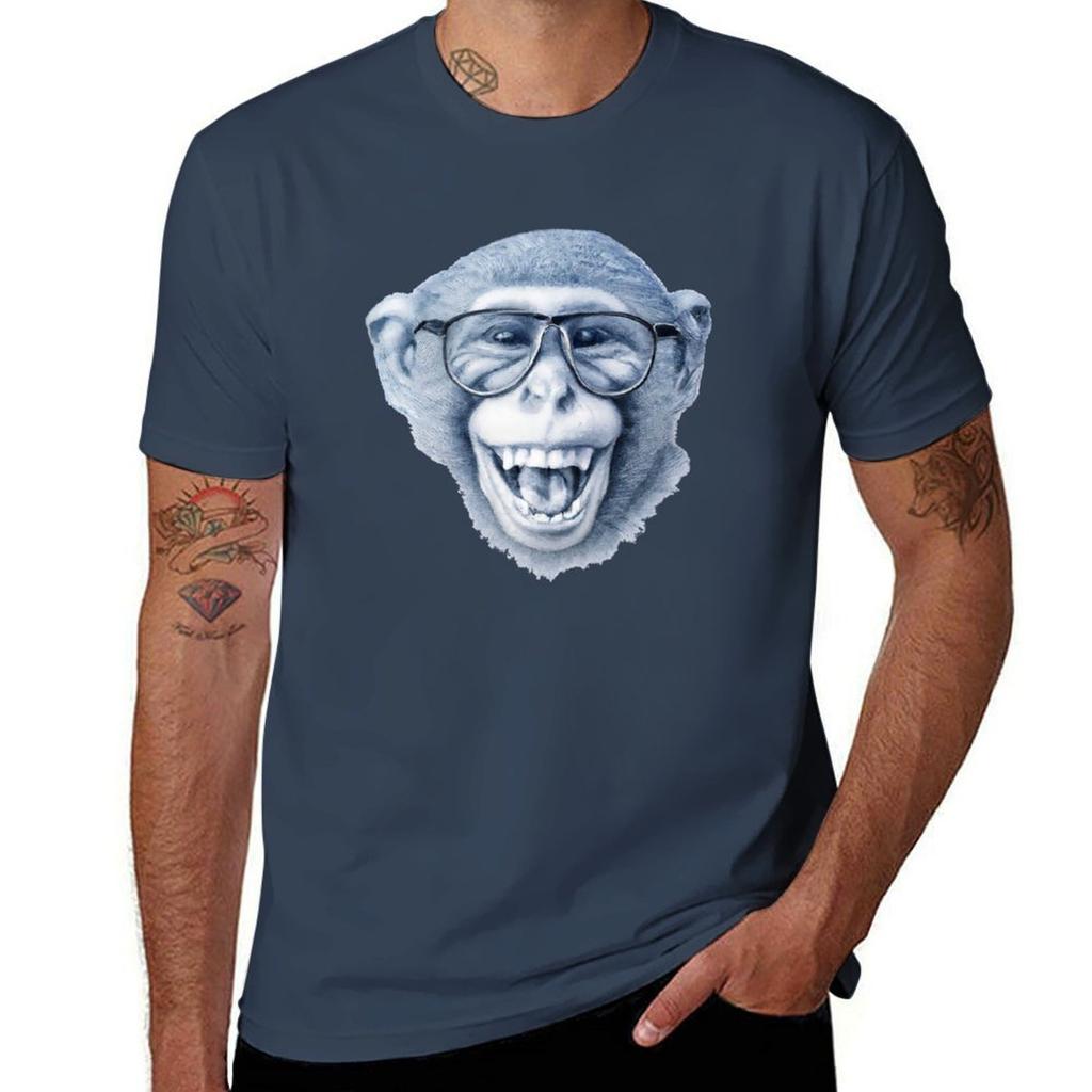 Laughing Monkey With Glasses Tshirt Casual Loose Fit Summer Tee Shirt Tshirt