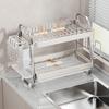 For Dish rack, Stainless steel dish drainer, Multi-functional 2-tier dish drying rack with draining tray, utensil holder, hooks