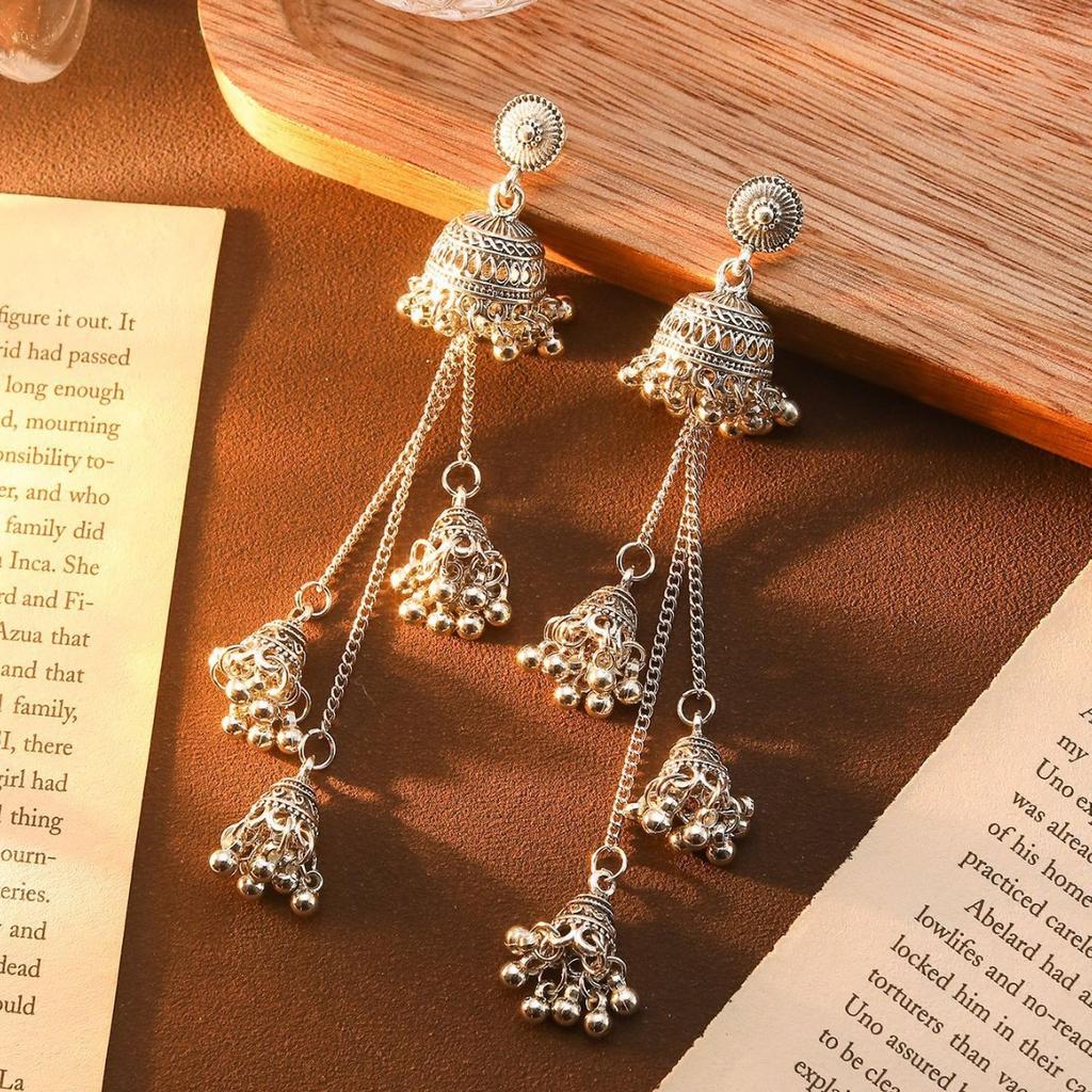 Bohemian Bells Long Fringed Chain Earrings Retro Ethnic Style Earrings High-End Earrings