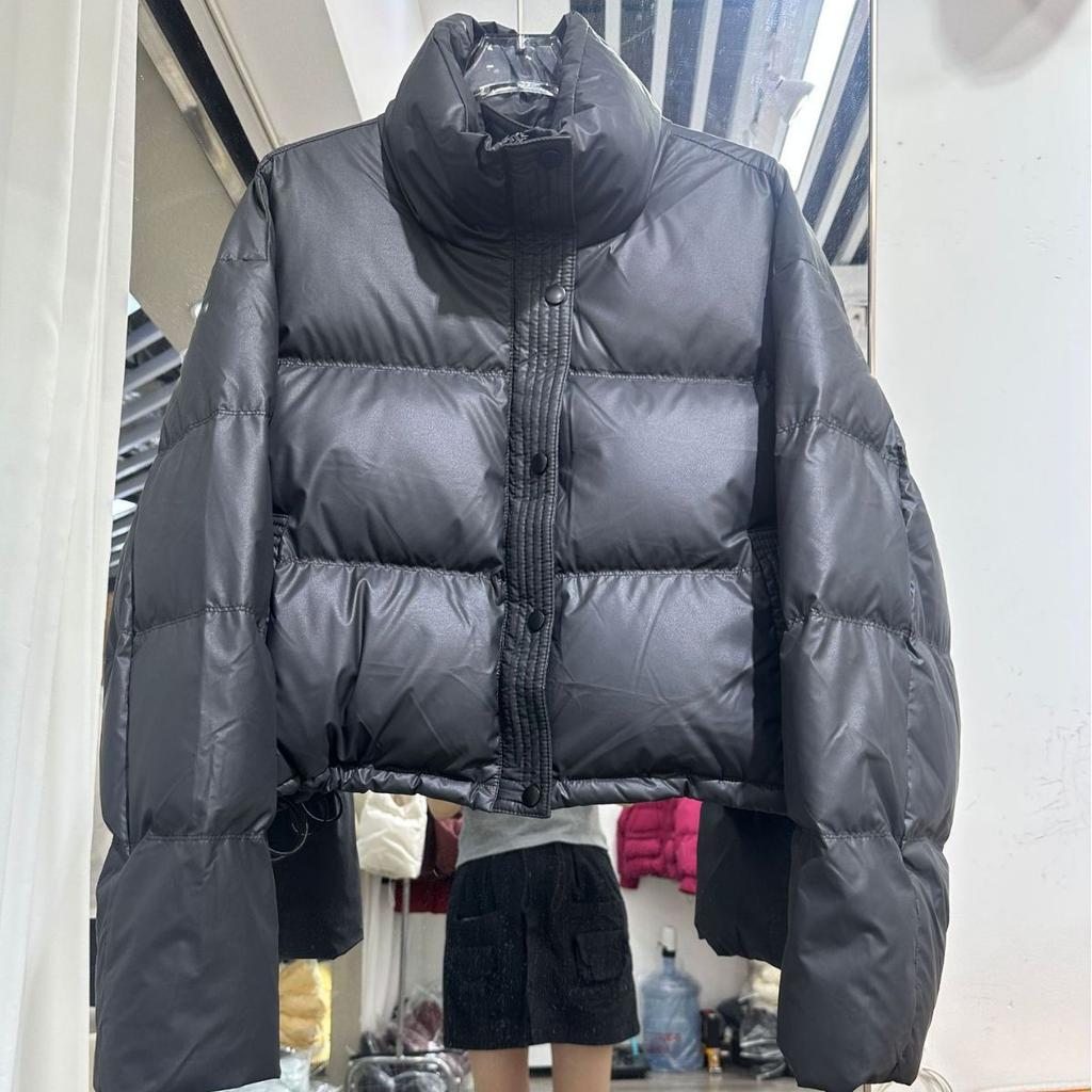 White duck down casual versatile new PU leather noodle down jacket for women, comfortable and warm, petite size oversized jacket for cold protection