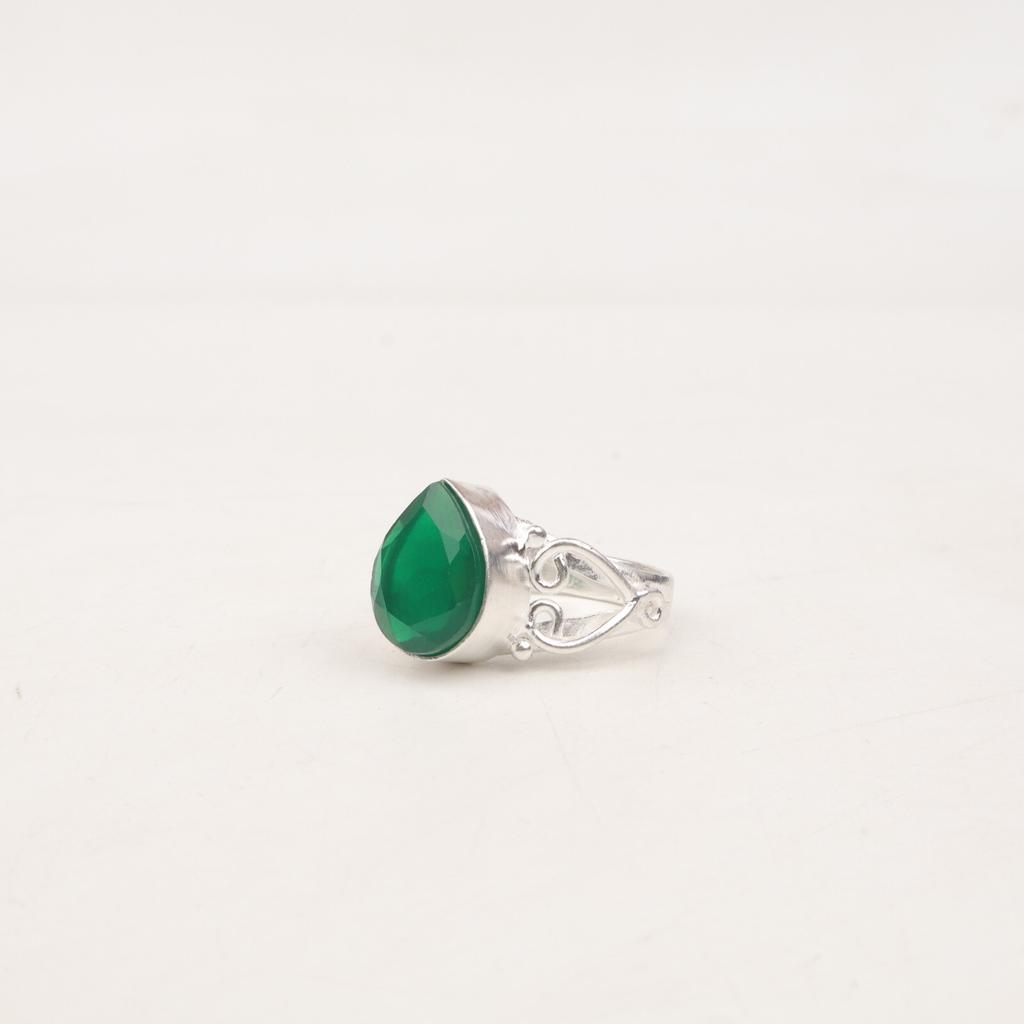 Natural Green Onyx Gemstone 925 Sterling Silver Jewelry Handmade Pear Shape Ring RR-46-9