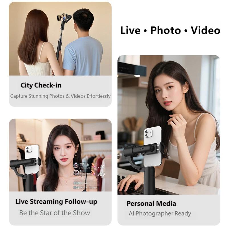 2-Axis Handheld Phone Gimbal Stabilizer with AI Face Tracking Anti-Shake for Vlog Live Streaming TikTok YouTube