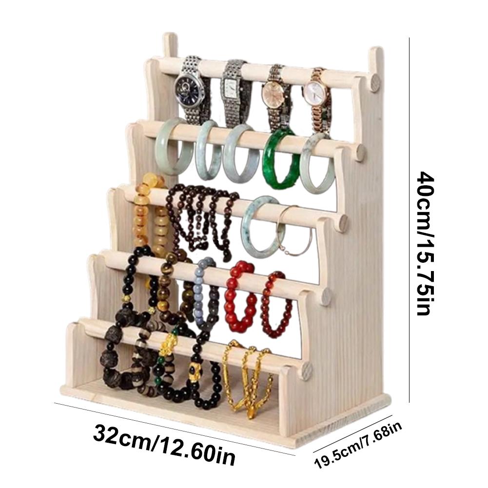 Wood Bracelet Display Stand Multi Layer Bangle Scrunchie Organizer Multi-Function Jewelry Organizer for Watch Bracelet Scrunchie