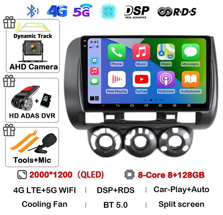 Android 14 Carplay Car Radio For Honda Fit Jazz City 2002 2003 2004 2005 2006 2007 Multimedia Video Player GPS Stereo Head Unit
