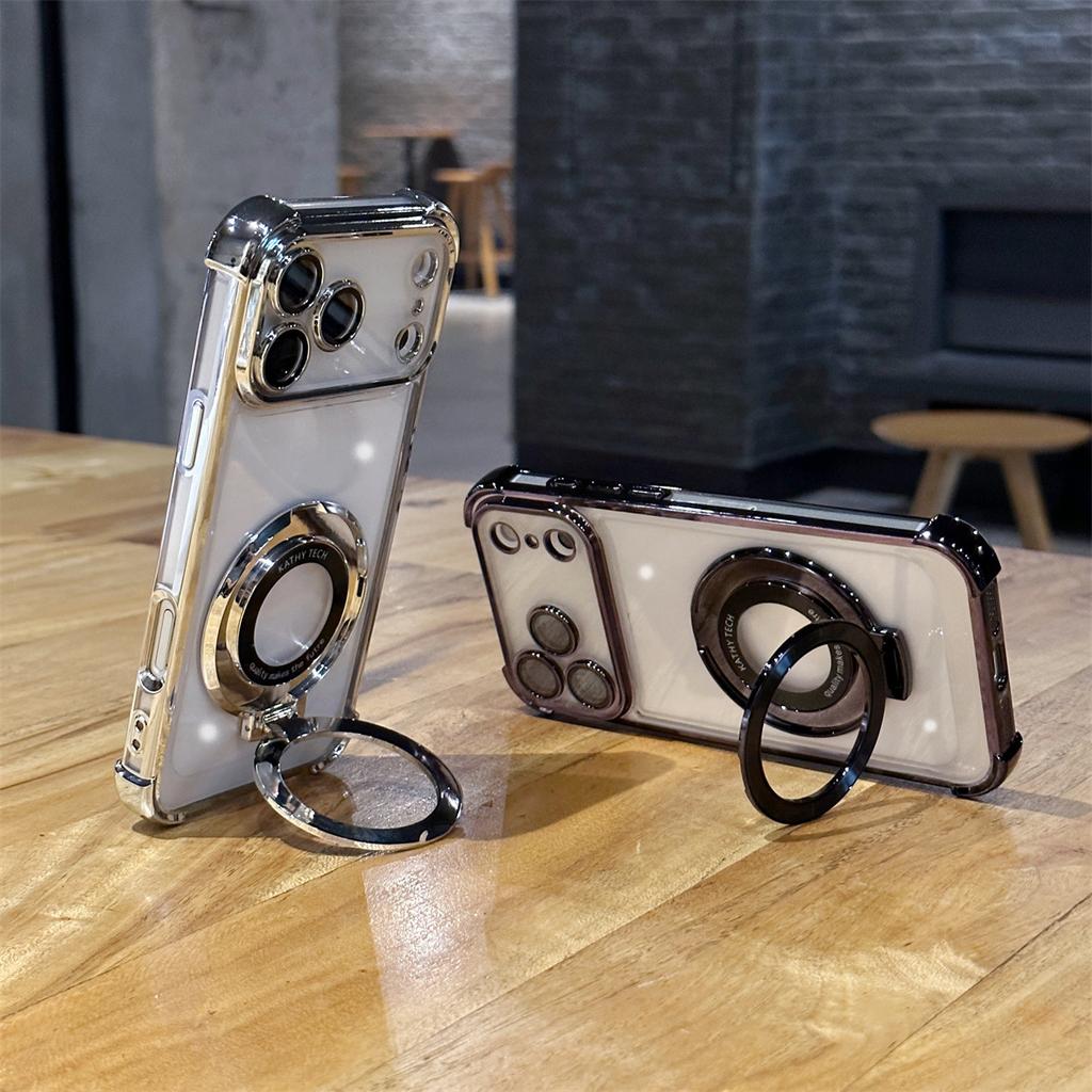 For Apple 17promax Acrylic Phone Case for IPhone 16E Magnifier Bracket Electroplated Four Corner Anti Drop