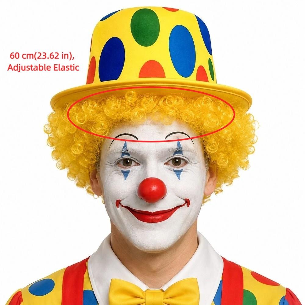 Colorful Afro Clown Wig Top Hat Set Funny Polka Dot Print High Hat Kinky Curly Wig Carnival