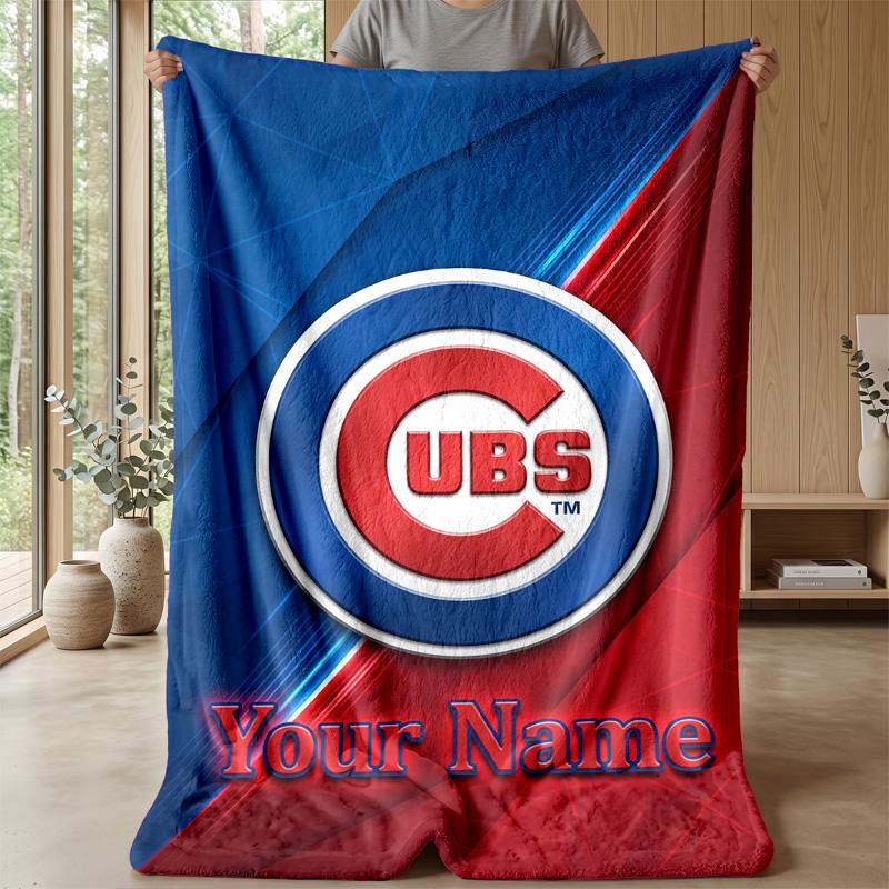 Chicago Cubs Custom Flannel Throw Blanket Print Your Name Text Soft Warm Blanket Holiday Present