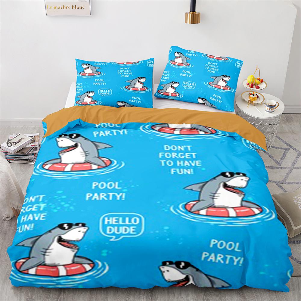 Комплект пододеяльника Акула Мультяшный узор с морскими животными Милый Кавайный — фото 4