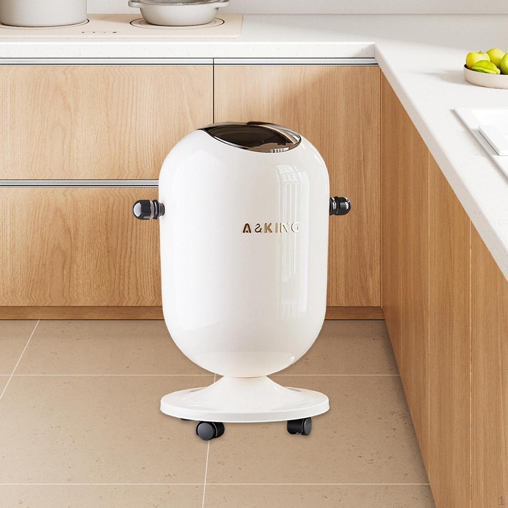 Press Type Trash Can with Wheels Garbage Bin Simplistic Lid Waste Basket Paper Bucket for