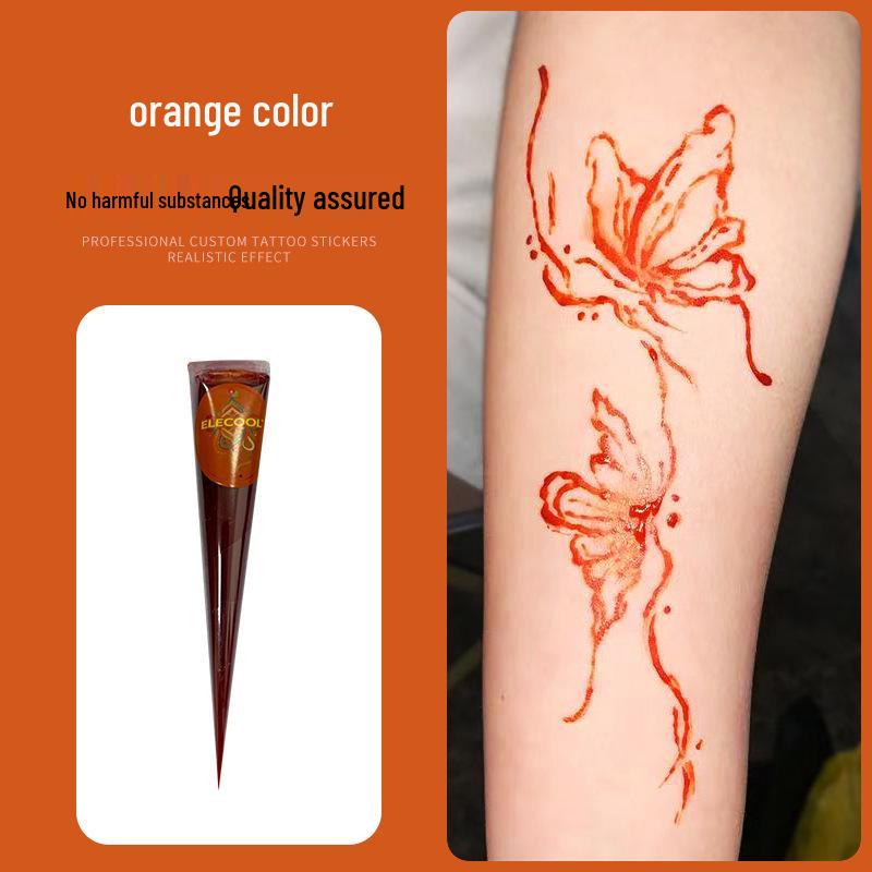 ELECOOL Waterproof Hand-painted Semi-Henna Tattoo Cream with Stencils and Stickers