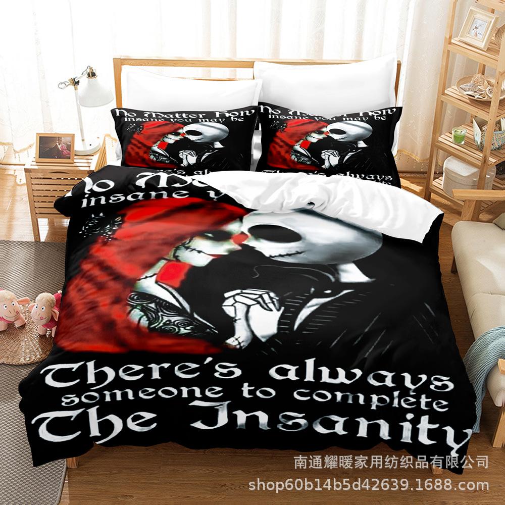 

3D Digital Printing Bedding Four-Piece Set Three-Piece Set Skull Sheet Quilt Pillow 135X200 two-piece set