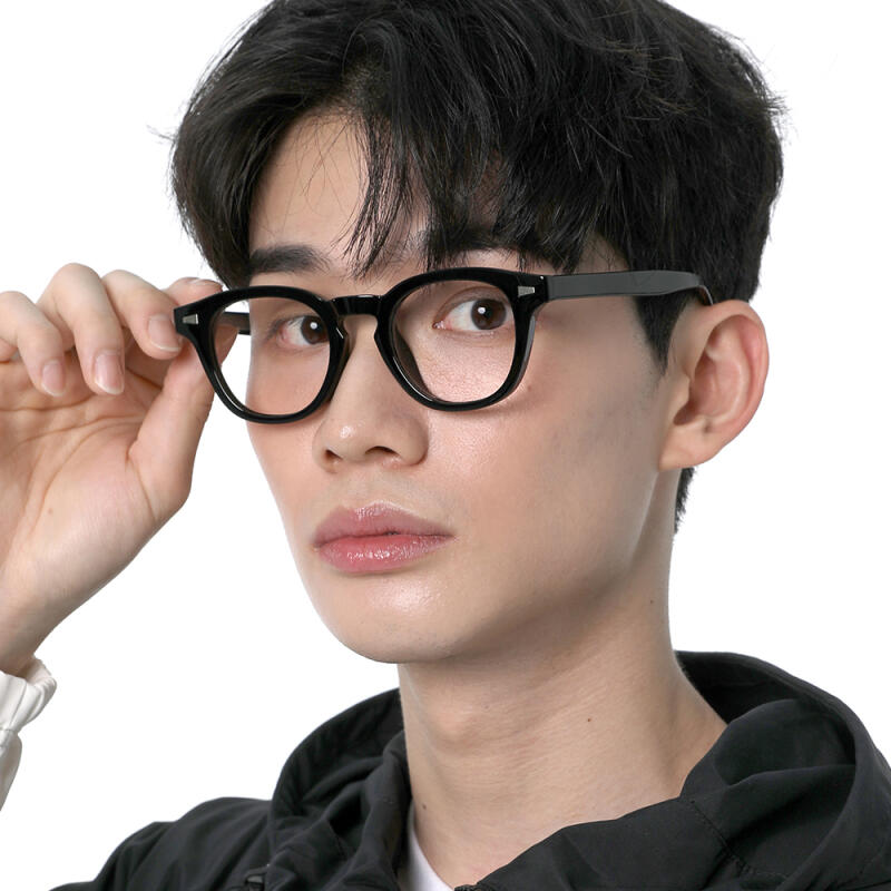 SBKA Ted2-C01 Round Horn-Rimmed Glasses (Blue Light Blocking)