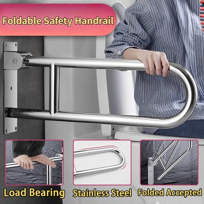304 Toilet Bathroom Foldable Handicaped Hand Bar U-Shaped Handle Grab Stainless Steel Elderly Safety Handrail