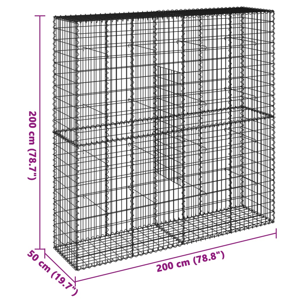Gabion with Lid 200x50x200 Cm Galvanized Iron