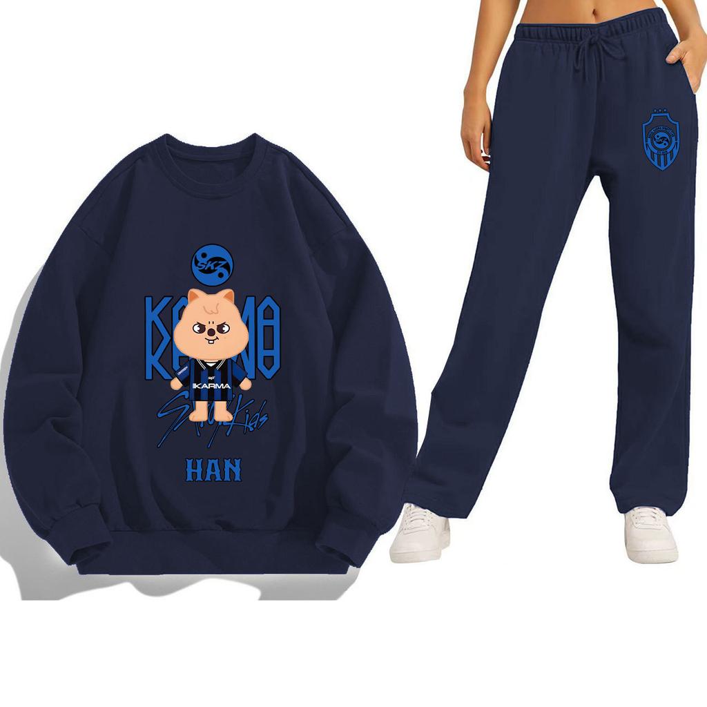 Stray Kids SKZ HAN Briefdruck Hoodie Jogginghosen Set Lockerer Sitz Paarkleidung