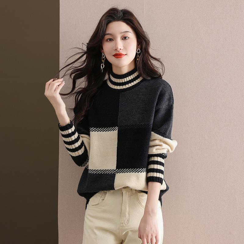 

Зимний топ, высококачественный свитер, женский осенне-зимний новый тонкий вязаный свитер с утолщенной базовой рубашкой Average size