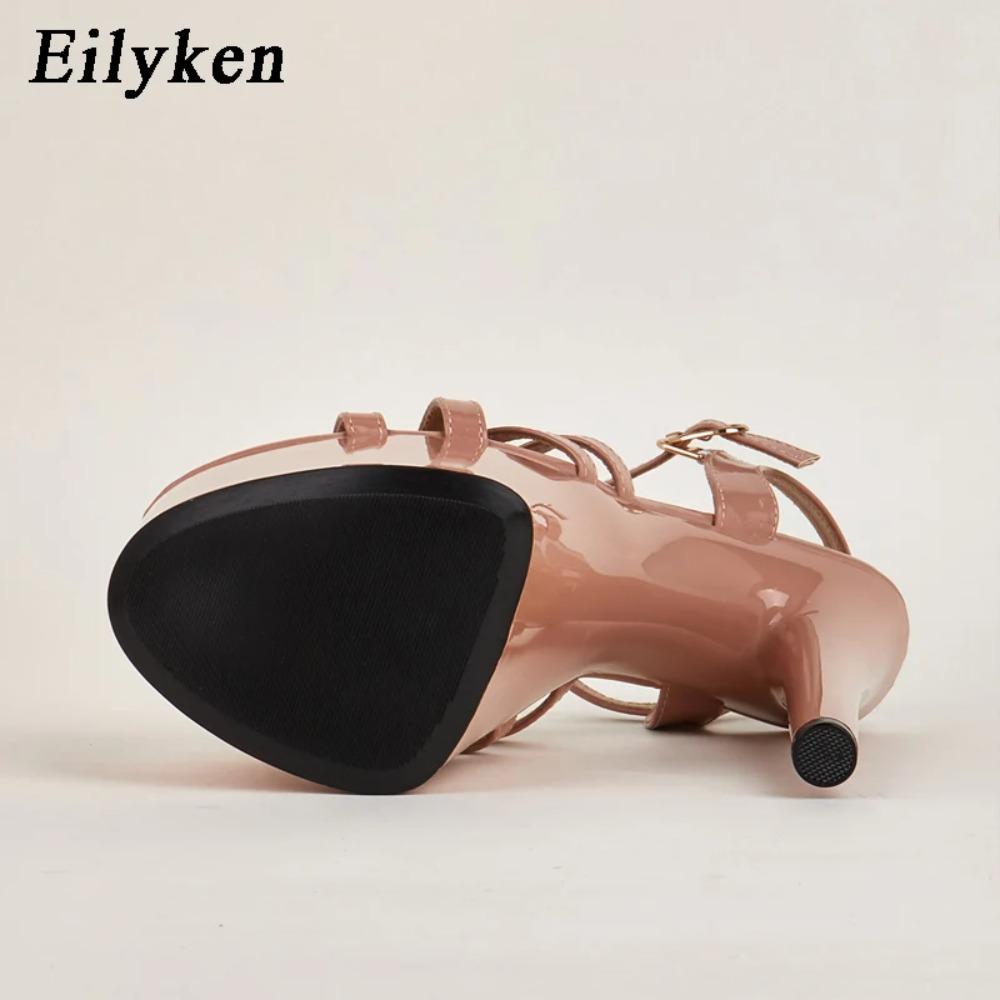 Eilyken Sommer Sexy Schmaler Riemen Damen Sandalen Extrem Hohe Absätze Mode Peep Toe Party Plateau Pumps Stripper Schuhe