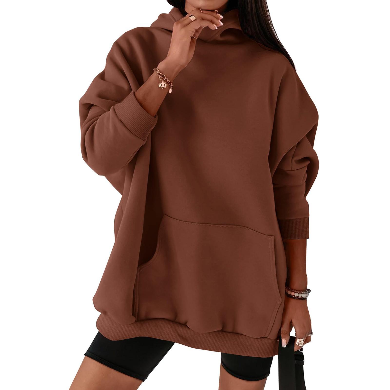 

Женские толстовки большого размера, флисовые толстовки, свитера с длинными рукавами, пуловер, осенняя одежда S коричневый