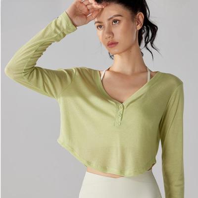 Women's Blouse Yoga Long Sleeve Loose Breathable V-Neck Sports Quick Dry Running Fitness Clothing