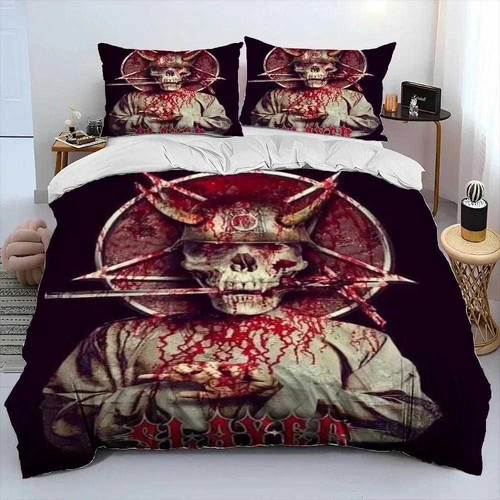 Slayer Heavy Metal Band Musik Bettdecke Bettwäsche Set Bettbezug Bett-Set Steppdeckenbezug Kissenbezug King Queen Size Bettwäsche Set Geschenk
