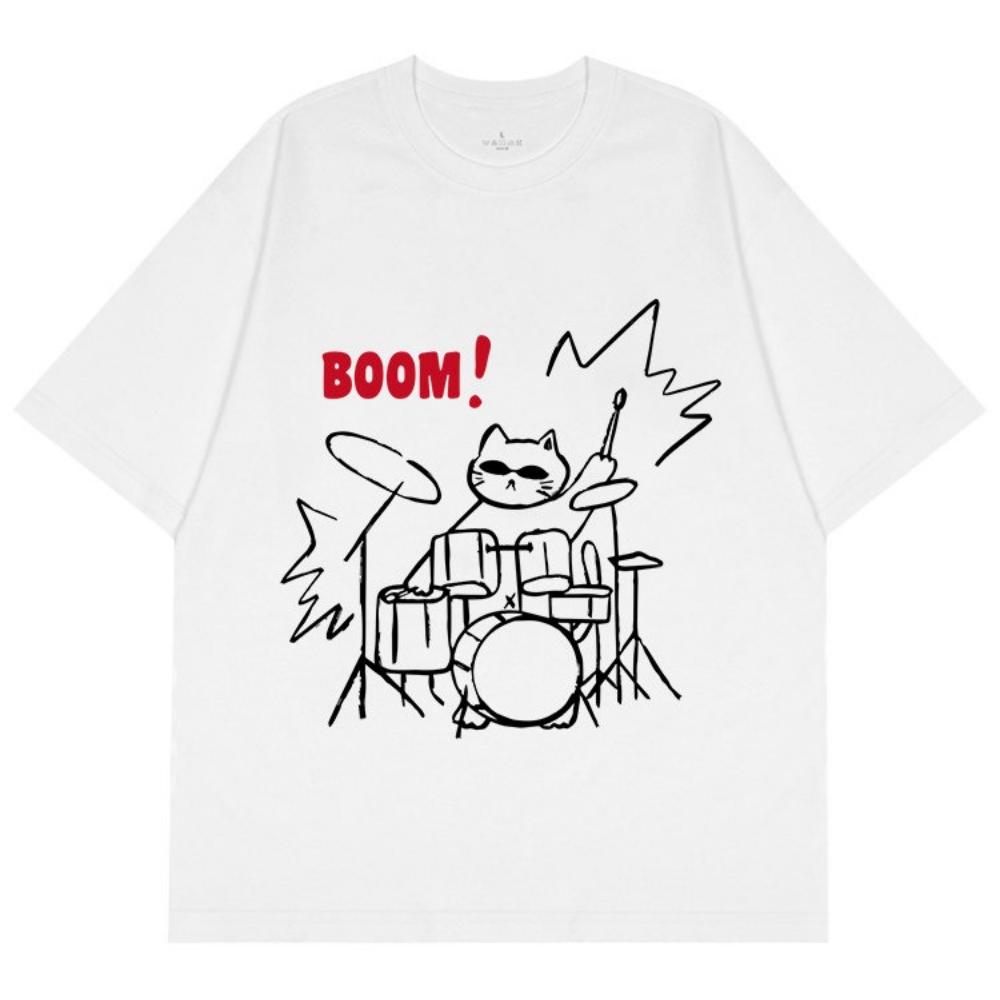 Rock Drummer Cat Graphic T Shirt Summer Unisex Unisex Unisex Hand Drawn American Streetwear Music Band Casual Tee Tops