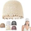 Cotton Crochet Shell Beanie Hat Breathable Hollow Out Knit Cap Summer Headwear  Daily Wear