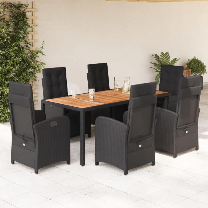 VidaXL Ensemble à Manger de Jardin avec Coussins 7 pcs, Table et Chaises avec Dossier et Repose-pied Réglables 3212478