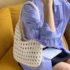 Braided Crochet Tote Bag Solid Color Beach Bag Fashion Hollow Out Knitted Weave Bag  Daily