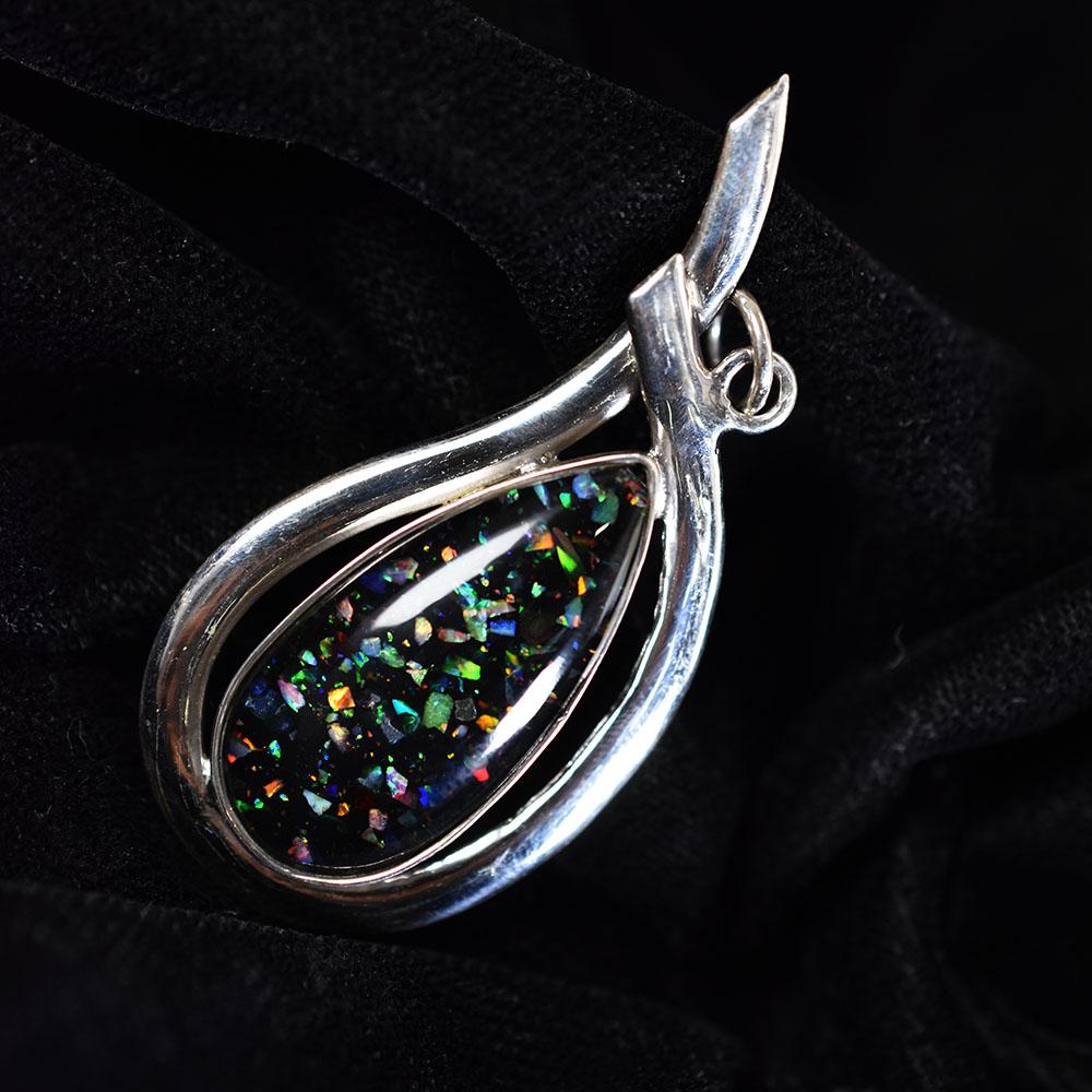 Natural Opal Pendant 40.20 ct Multicolor 925 Sterling Silver Pear October Birthday Birthstone