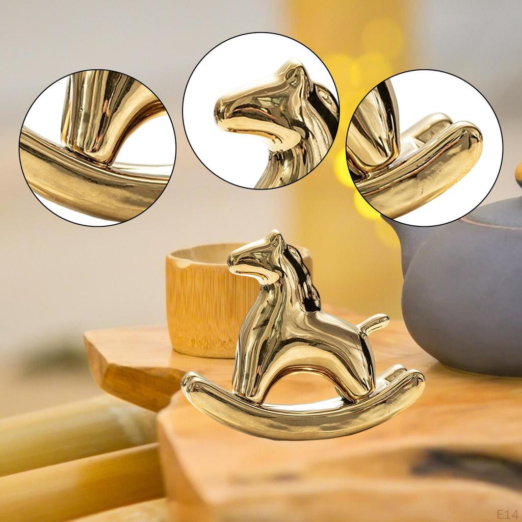 Miniature Horse Figurine Animal Sculpture Ceramic Tea Pet Rocking Statue for Living Room