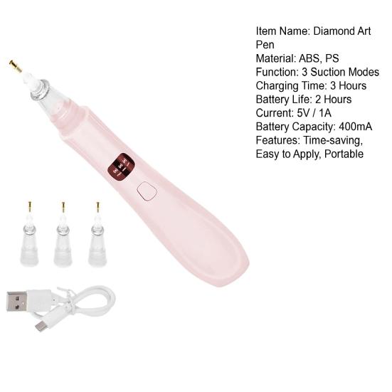 Electric Diamond Art Pen 3Suction Modes Wireless Pen with Vacuum Pump Wax-Free Diamond Art Tool with 3 Interchangeable Tips for DIY Diamond Art Crafts