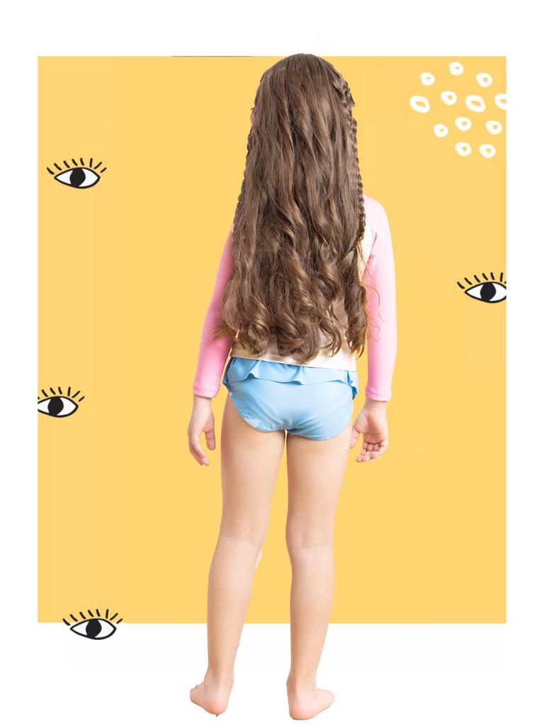 Set costum de baie cu mâneci lungi pentru fete cu curcubeu - Protecție solară, Vară 2025