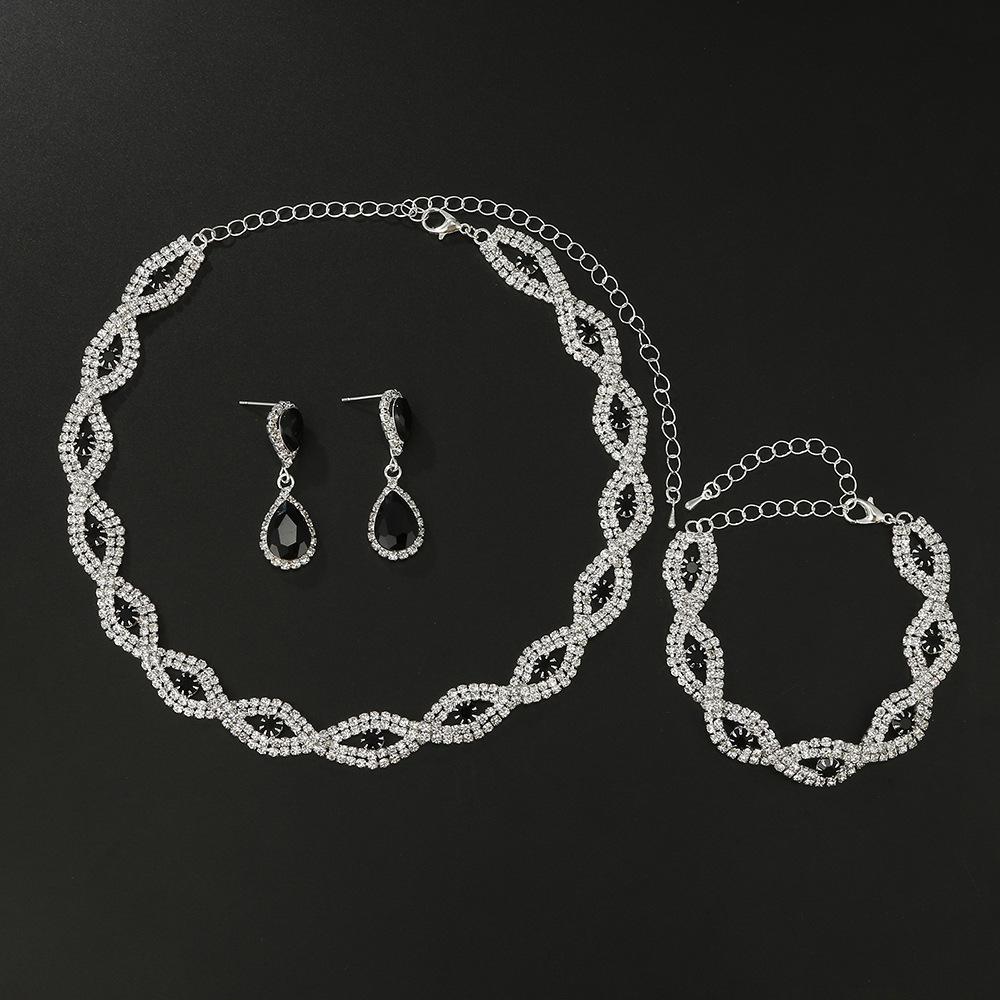 Trendiges Brautset: Perlen Strass Halskette, Ohrringe, Armband, Ring