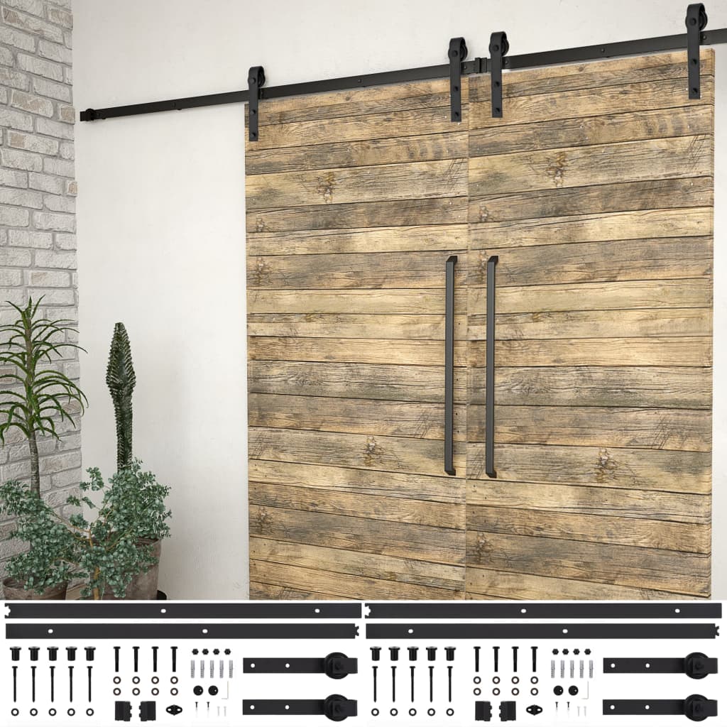 Sliding Door Hardware Kits 2 Pcs 183 Cm Steel Black
