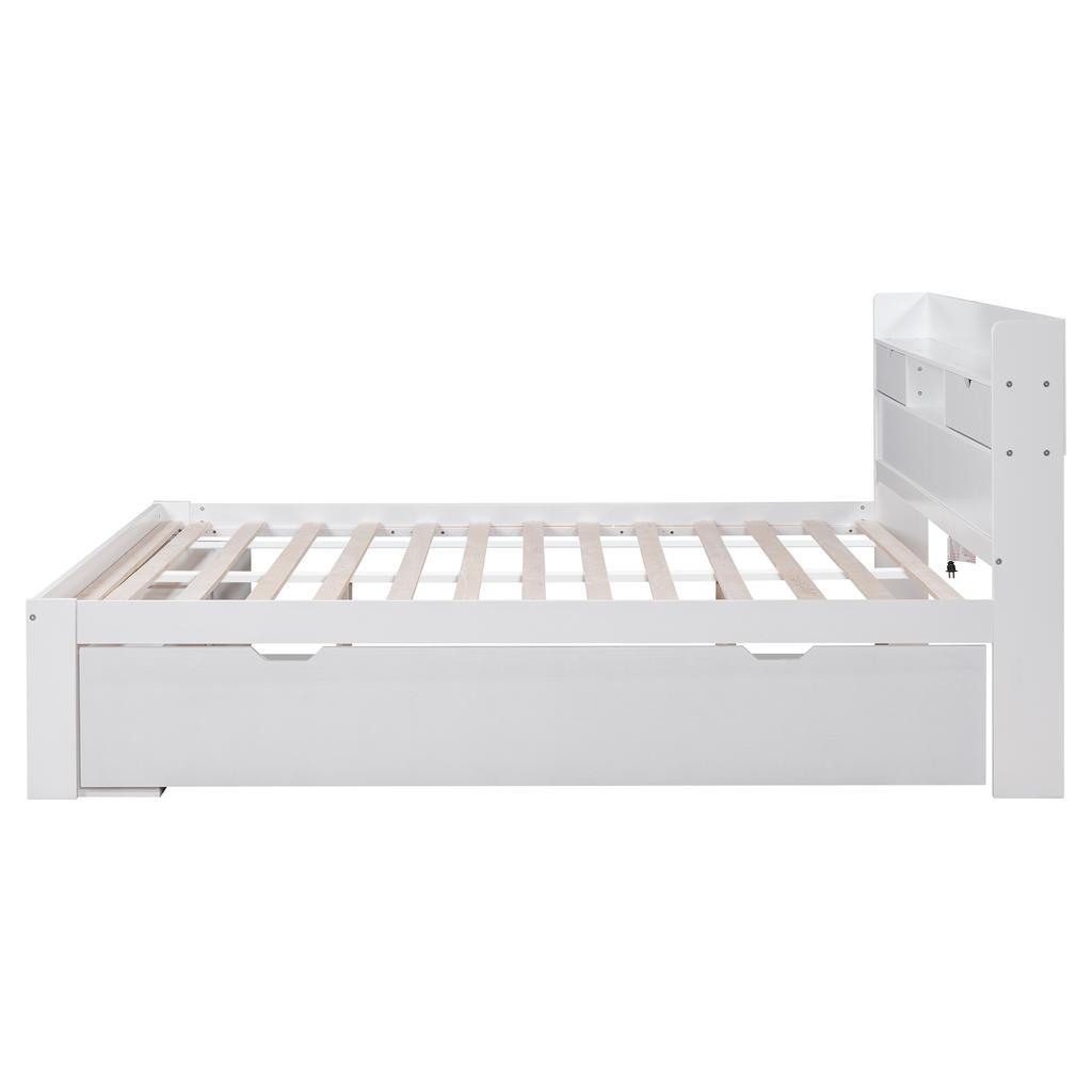 Doppelbett, 160*200cm, Mit USB-Anschluss & Schubladen & Aufbewahrungsschrank, Kinderbett, Multifunktionsbett, Großer Stauraum, ohne Matratze, Weiß