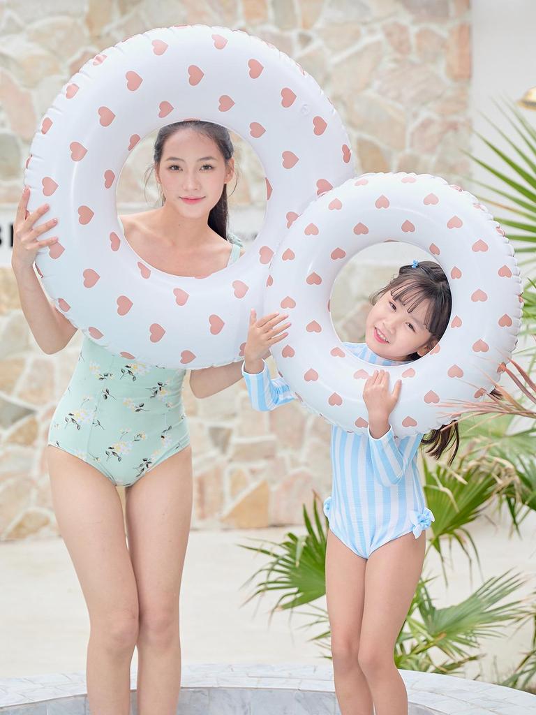 Anello gonfiabile da nuoto rétro a righe ispessito per bambini Xiao Lü - Design Oliva e Fiore di Ciliegio