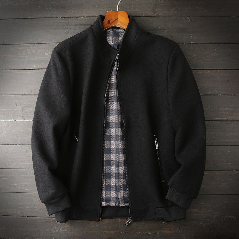 Classic Easy to Wear Fleece Blended Foreign Trade Overplus Order Autumn and Winter Men's Business Casual Stand Collar Woolen Jacket