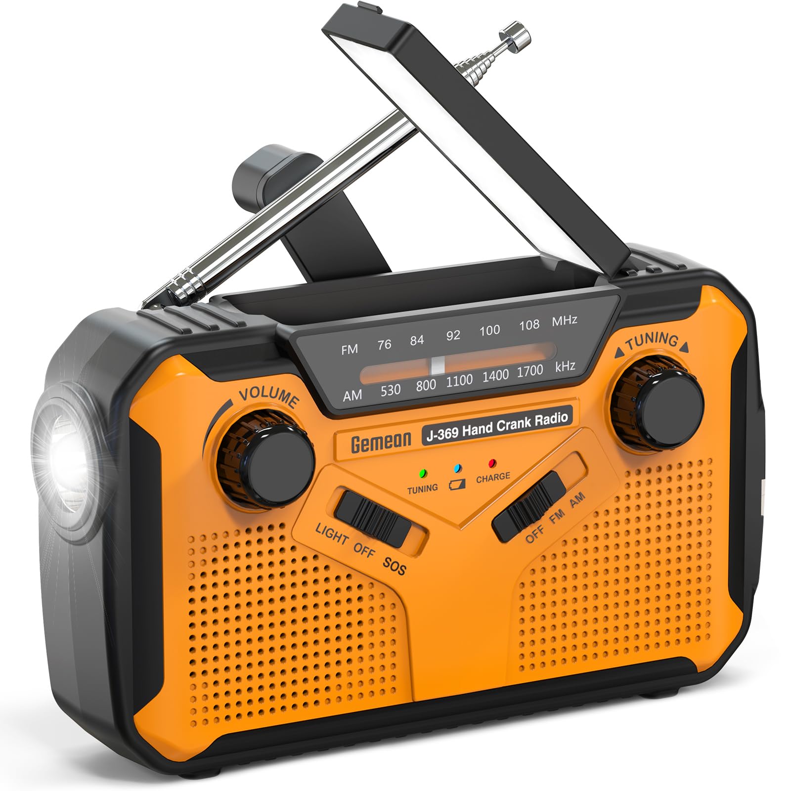 

3000mAh Gemean hand crank emergency AA battery emergency solar AM FM flashlight reading SOS earphone jack [Built-in battery] J-369 Multi-function