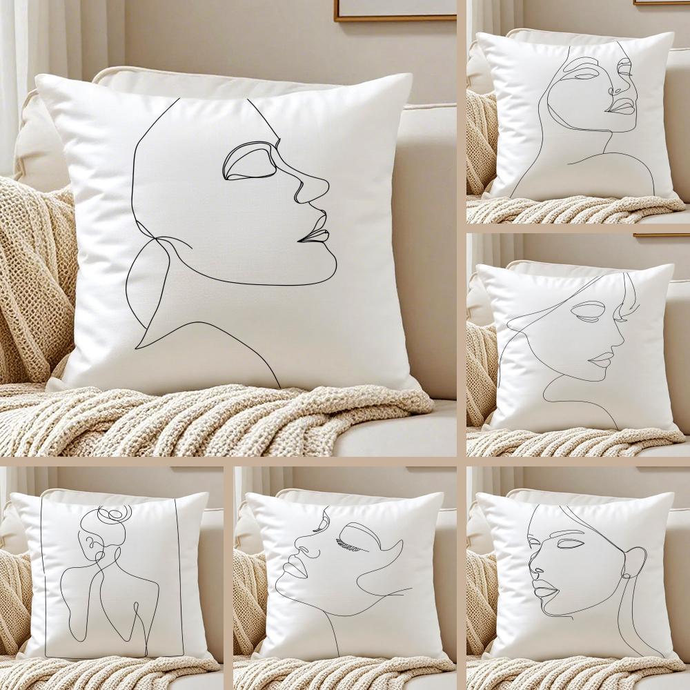 Line Woman Cushion Cover Soft Plush Throw Pillow Cushion CoverDoubleSided Printed Decorative Case for Sofa Decor