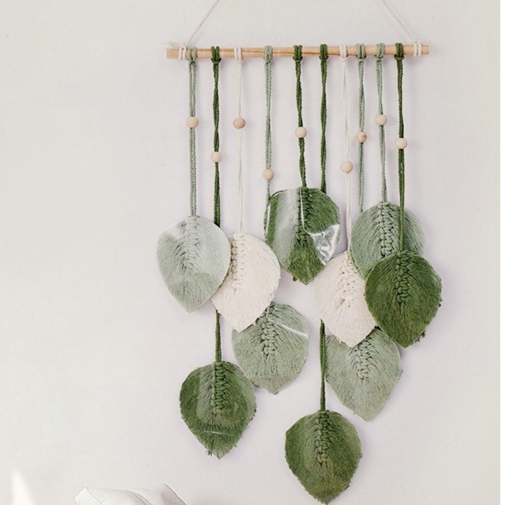 Handmade Macrame Hanging Ornament Green Wall Hanging Tapestry  for Bedroom Living