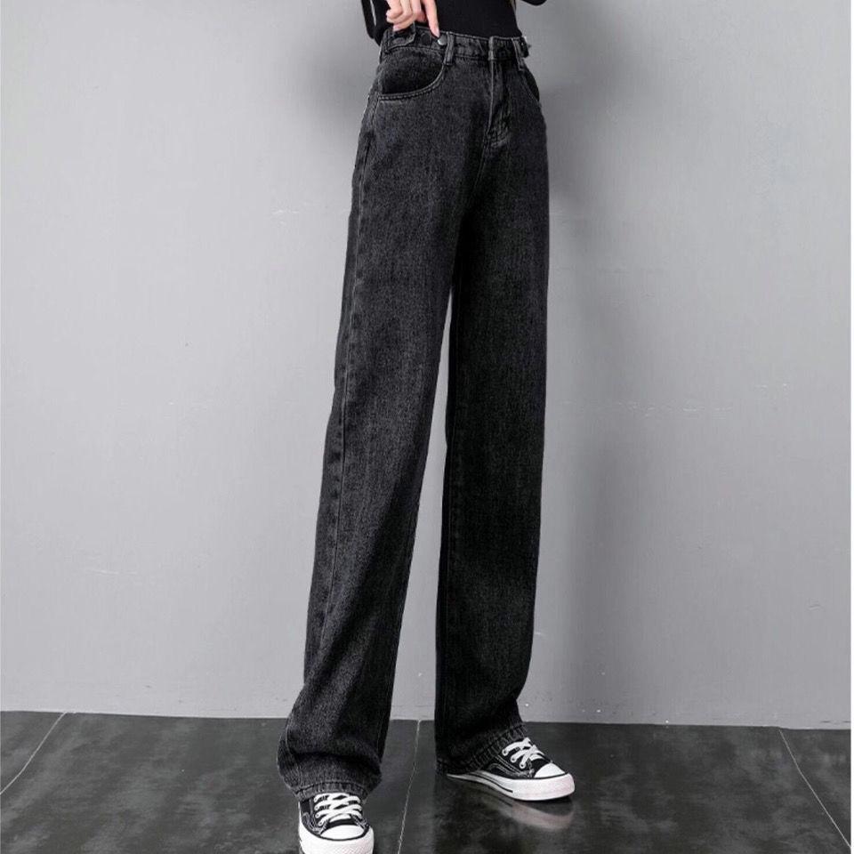 Velvet High-Waisted Wide-Leg Jeans - Women's 2025 Winter Korean Style Loose Straight-Leg Floor-Length Pants