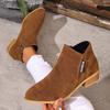 Autumn New Pointed Side Zipper Chelsea Boots Large Size Suede Thick Heel Medium Heel Martin Boots Women 43