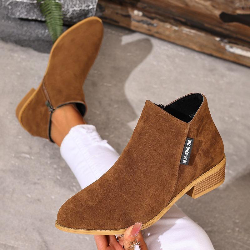Autumn New Pointed Side Zipper Chelsea Boots Large Size Suede Thick Heel Medium Heel Martin Boots Women 43