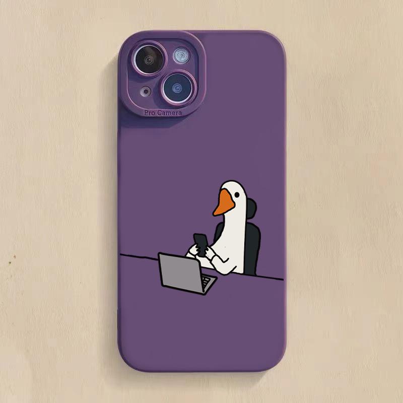 Cute Cartoon Slacker Duck Phone Case For iPhone 11 12 13 14 15 Pro Max Mini X XR XS 78 Plus Shockproof Matte Soft Silicone Cover