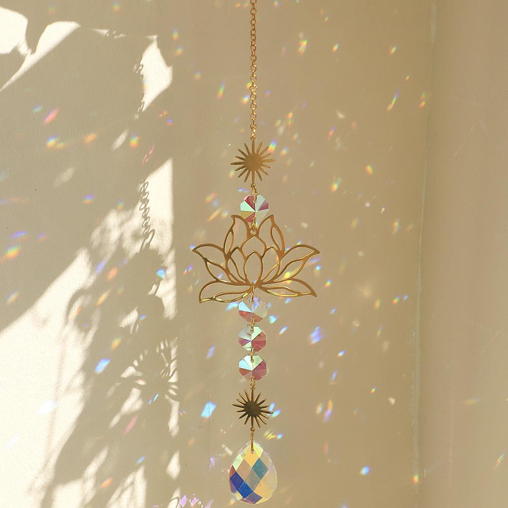 Crystal Sun Catcher: Natural Amethyst Lotus Ornament for Windows and Gardens, Rainbow Maker.