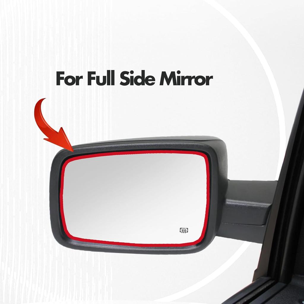 Compatible With Dodge Ram 1500 2500 Driver Side Mirror Glass, 2013 2014 2015 2016 2017 2018 - Left Side Replacement Tow Mirrors, Power Heated,