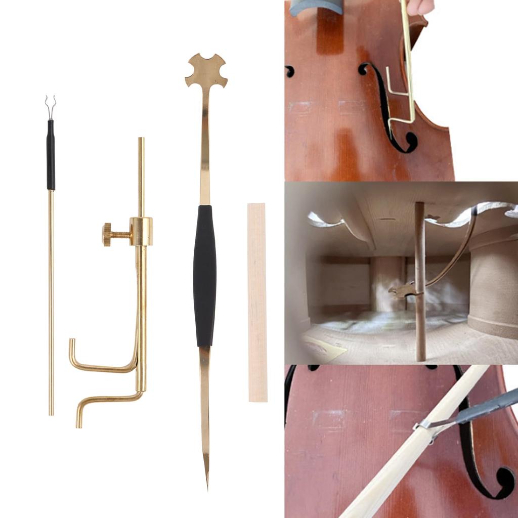 Yibuy 4-Piece Violin Soundpost S-Style Column Hook Installation and Repair Tool Set for String Instrument Makers - Black & Gold