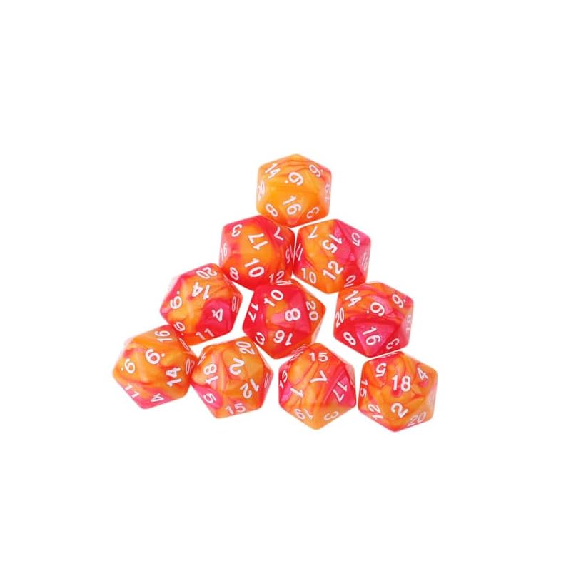 Yourandoll 10 Polyhedral Dice, D20 Dice, 20-Sided Dice for Dungeons and Dragons, DND, TRPG, MTG, and Other Tabletop Games (Orange and Red)