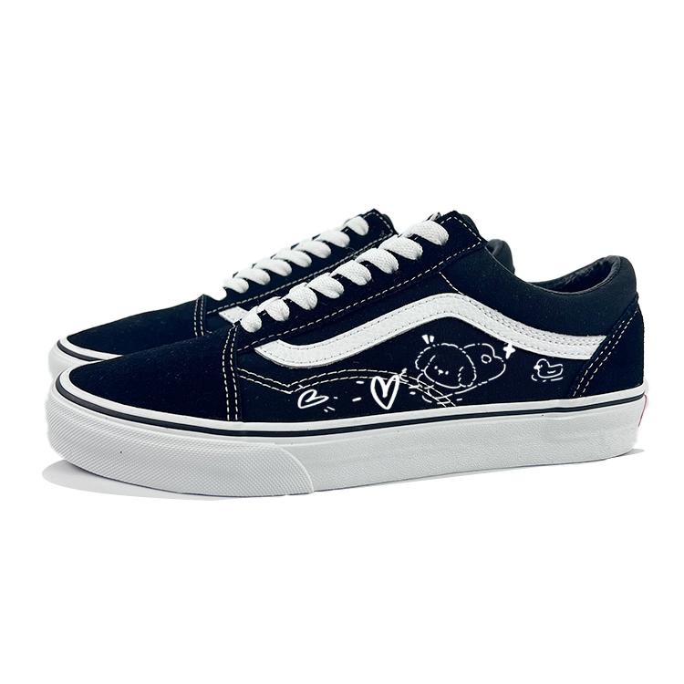Vans Old Skool Slip Resistant Abrasion Resistant Low Top Skateboard Shoes Unisex Black White VN000D3HY28(Team352-)
